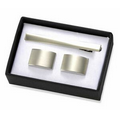 Matte Silver Rectangle Metal Cufflinks w/ Matching Tie Clip